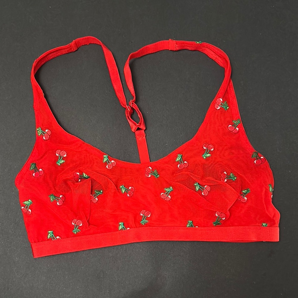 Red Cherry Embroidered Bra